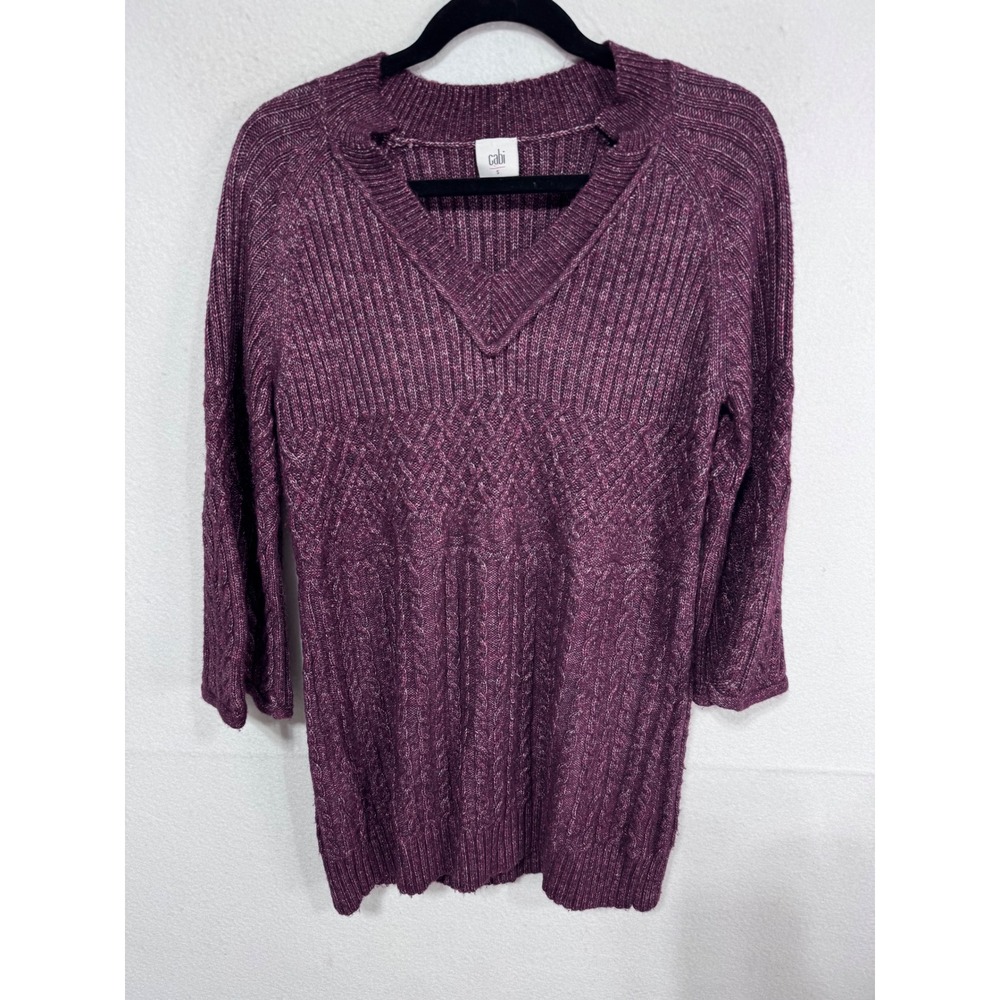 Cabi Small Purple‎ Tunic Sweater Women's V-Neck Cable Knit Bell Sleeve - Picture 4 of 9